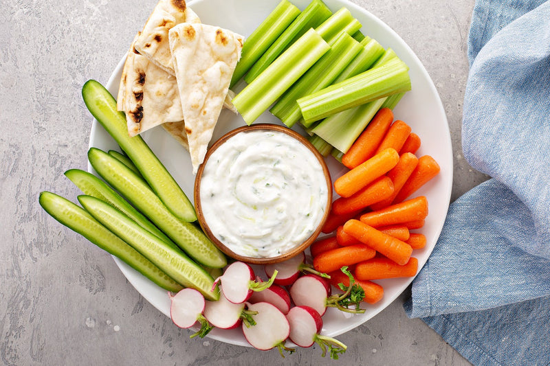 Homemade dip or sauce with fresh vegetables